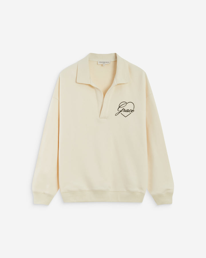Oversized polo sweatshirt ecru Archibald