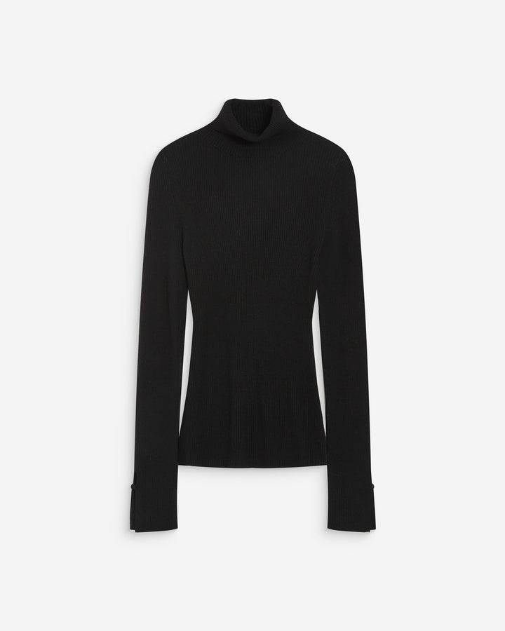 Pull col roulé ajusté en maille fine noir Alfred