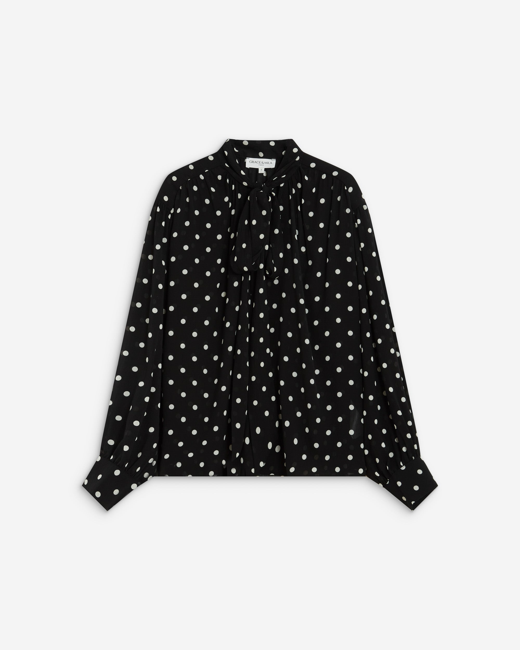 Blusa de manga larga con lazo pois Angelica