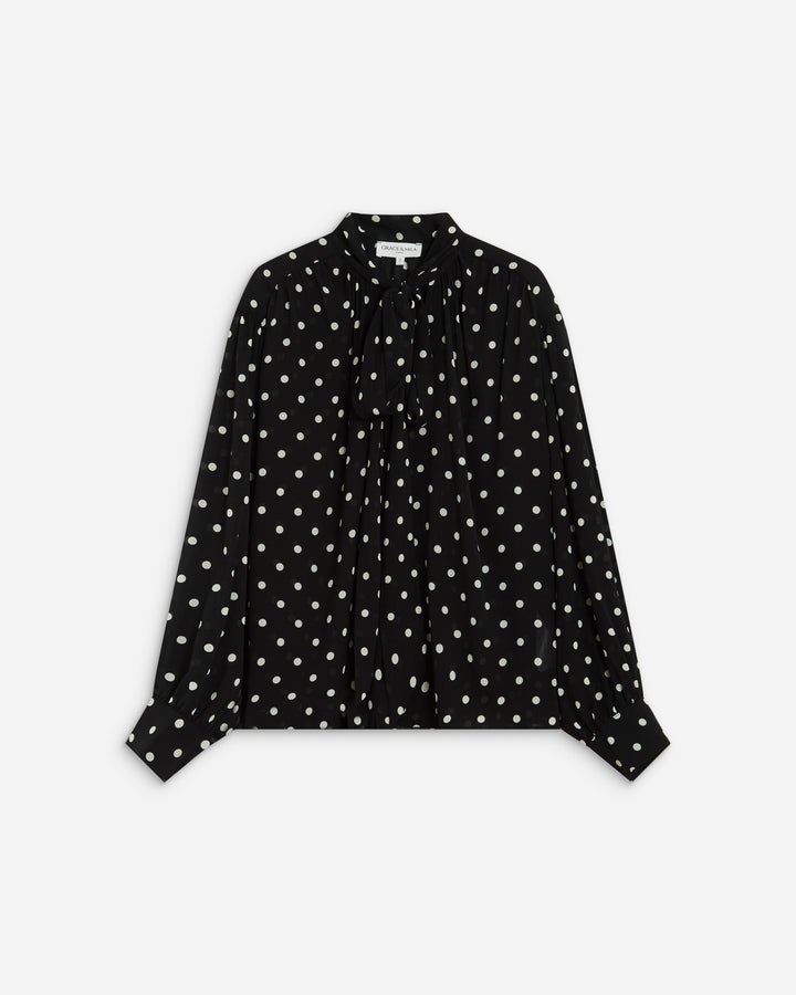 Blusa de manga larga con lazo pois Angelica