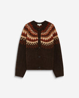 Cardigan en maille jacquard boutonné chocolat Alekio