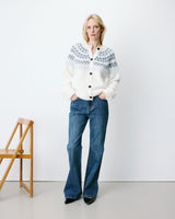Cardigan en maille jacquard boutonné ivoire Alekio