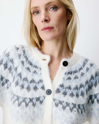 Cardigan en maille jacquard boutonné ivoire Alekio