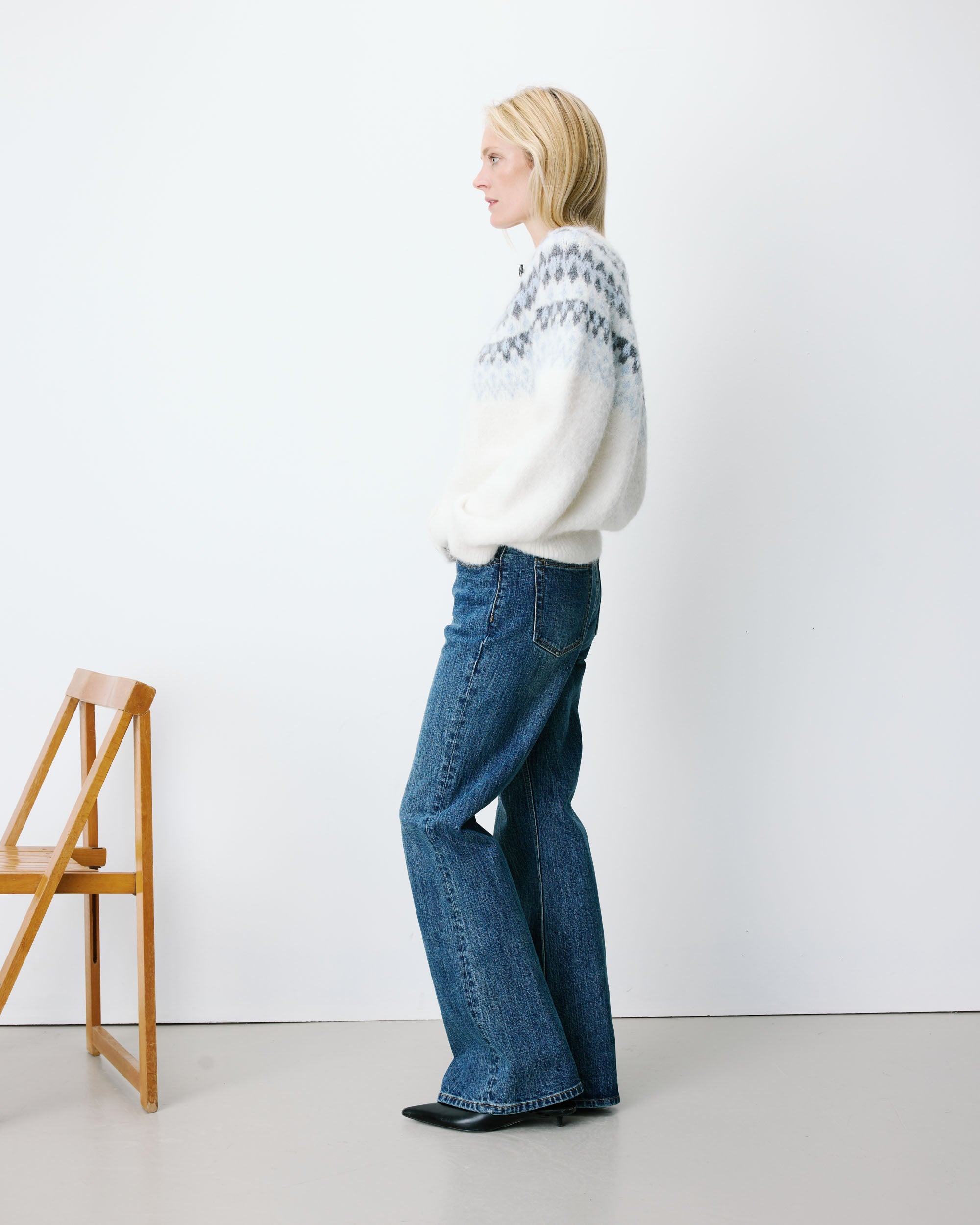 Cardigan en maille jacquard boutonné ivoire Alekio