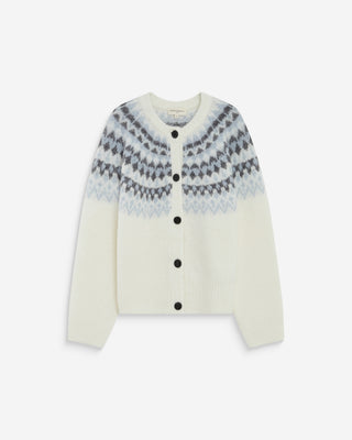 Cardigan en maille jacquard boutonné ivoire Alekio