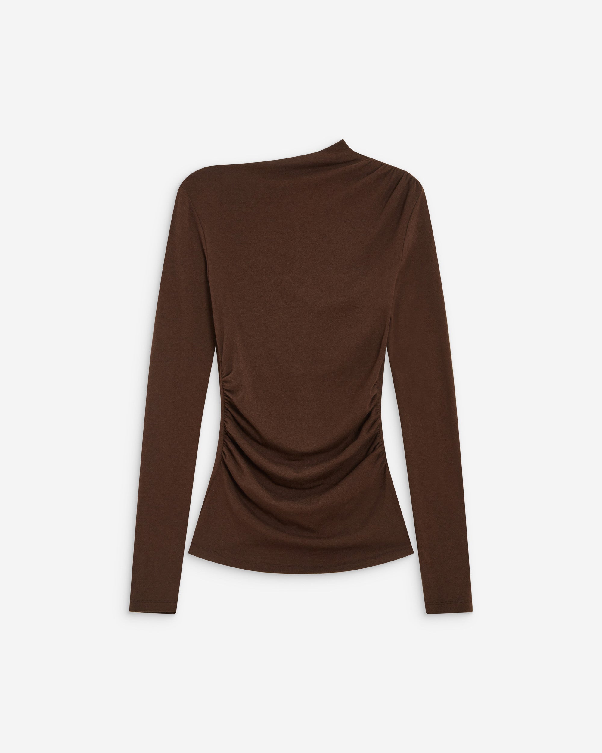 Top drapé asymétrique manches longues chocolat Aurygny