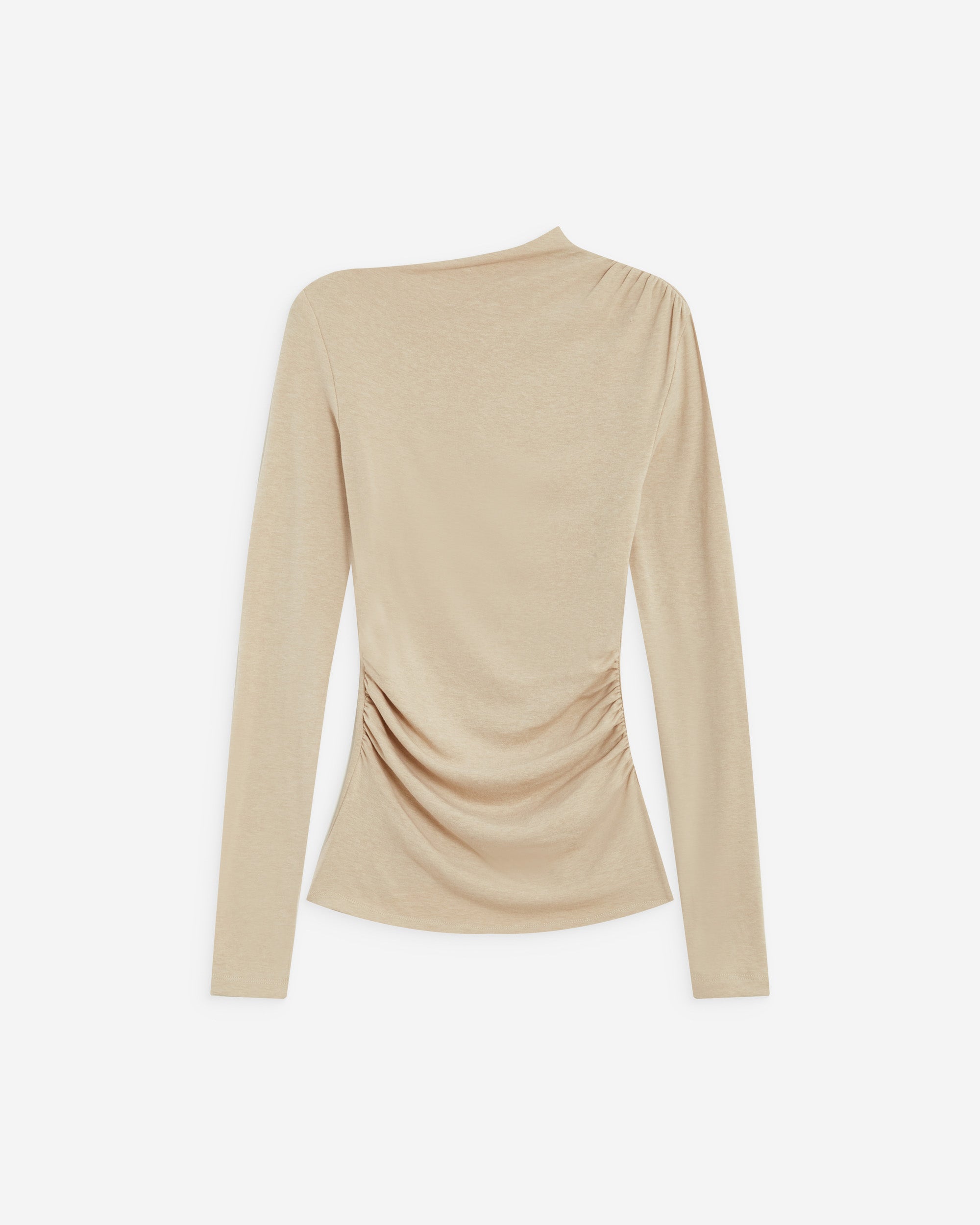 Top drapé asymétrique manches longues sable Aurygny
