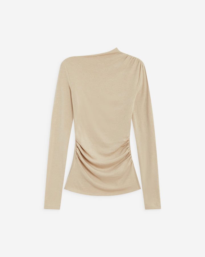 Top drapé asymétrique manches longues sable Aurygny
