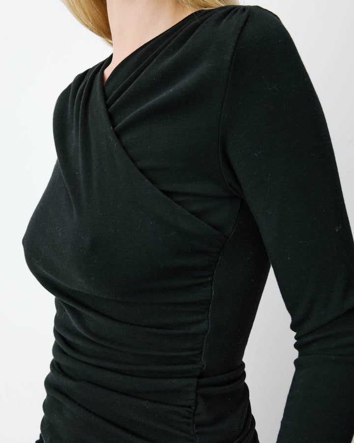 Top froncé col V croisé manches longues noir Azul