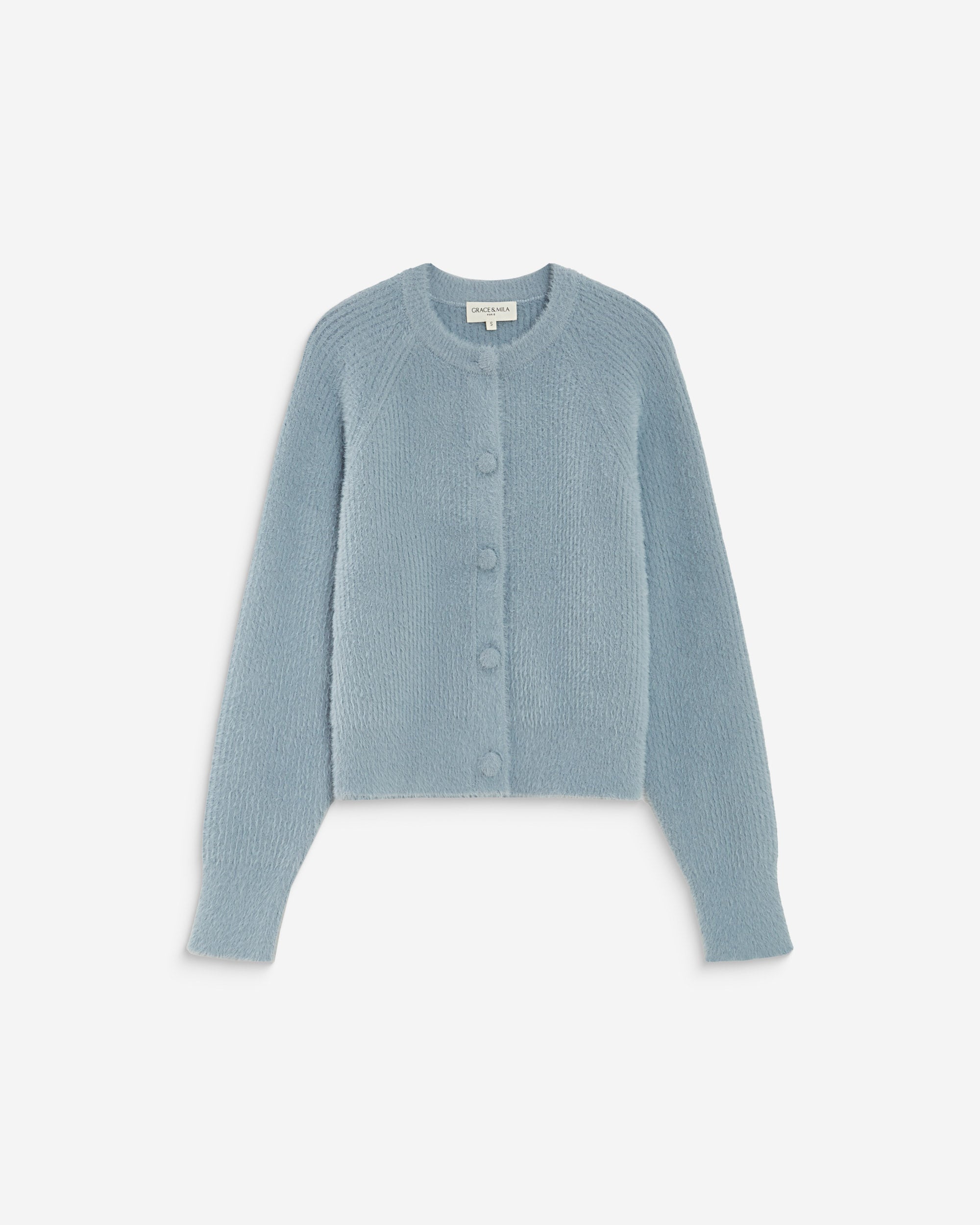 Cardigan doux col rond boutonné bleuet Aleron