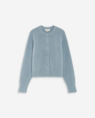 Cardigan doux col rond boutonné bleuet Aleron