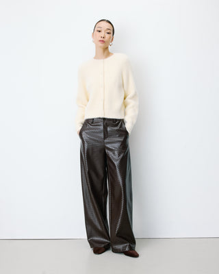 Cardigan doux col rond boutonné vanille Aleron