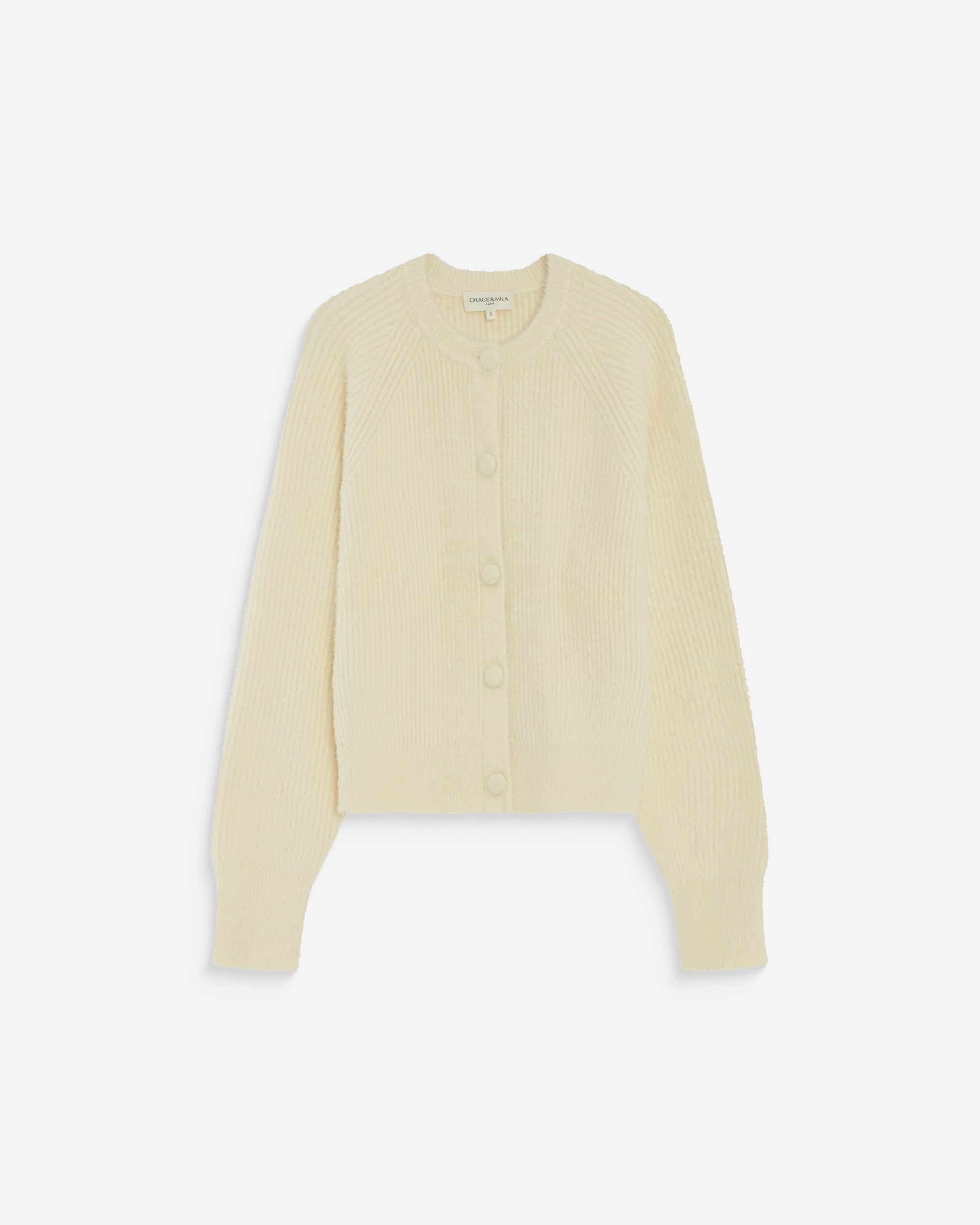 Cardigan doux col rond boutonné vanille Aleron