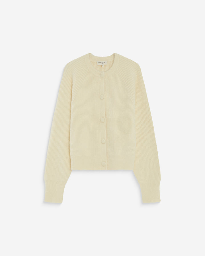 Cardigan doux col rond boutonné vanille Aleron