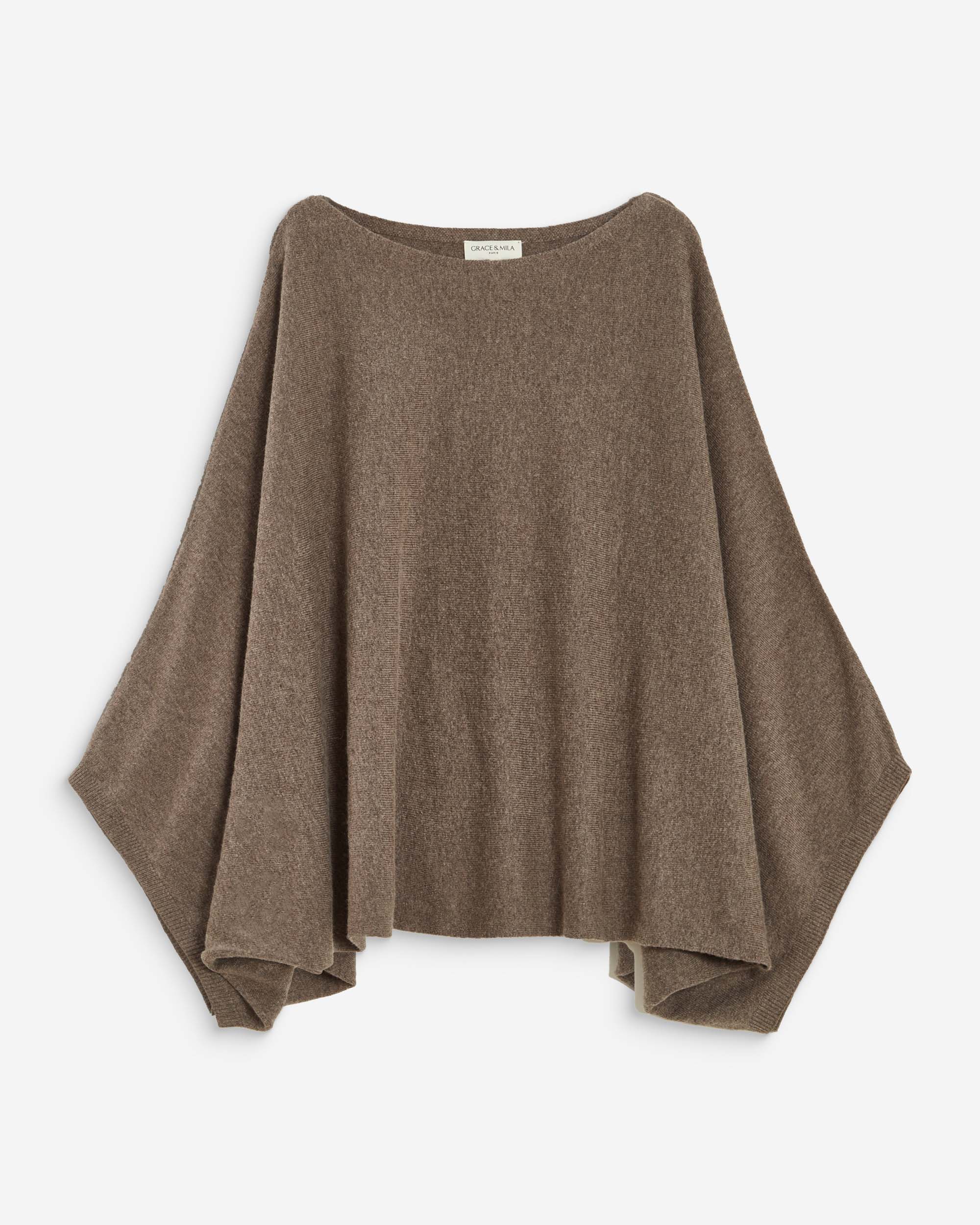 Jersey poncho cuello barco taupe Adela