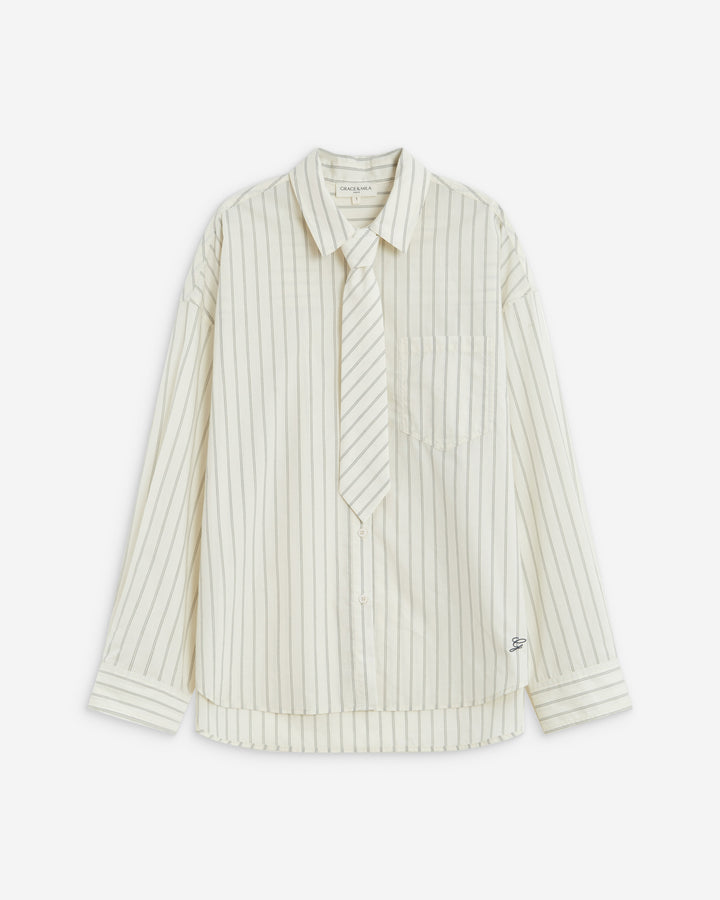 Camisa con corbata ecru Athena