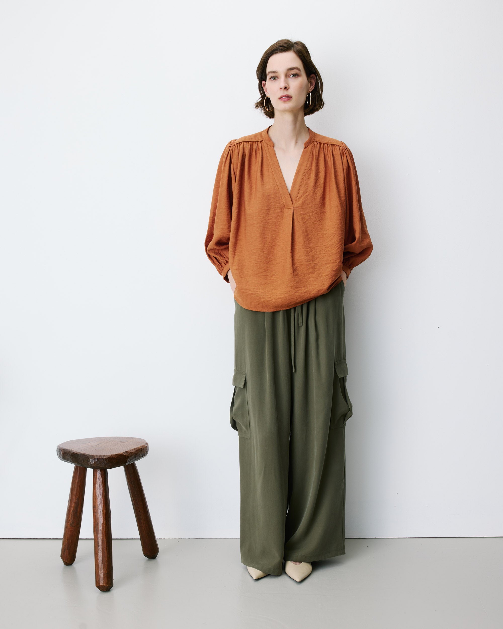 Blusa mangas abullonadas camel Auriane