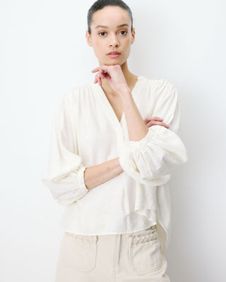 Blouse ample manches bouffantes 3/4 col V ecru Auriane