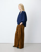 Blouse ample manches bouffantes 3/4 col V marine Auriane