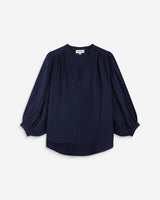 Blouse ample manches bouffantes 3/4 col V marine Auriane