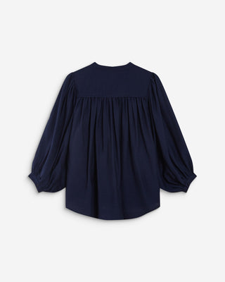 Blouse ample manches bouffantes 3/4 col V marine Auriane