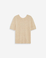 Cardigan manches courtes col rond beige Akarios