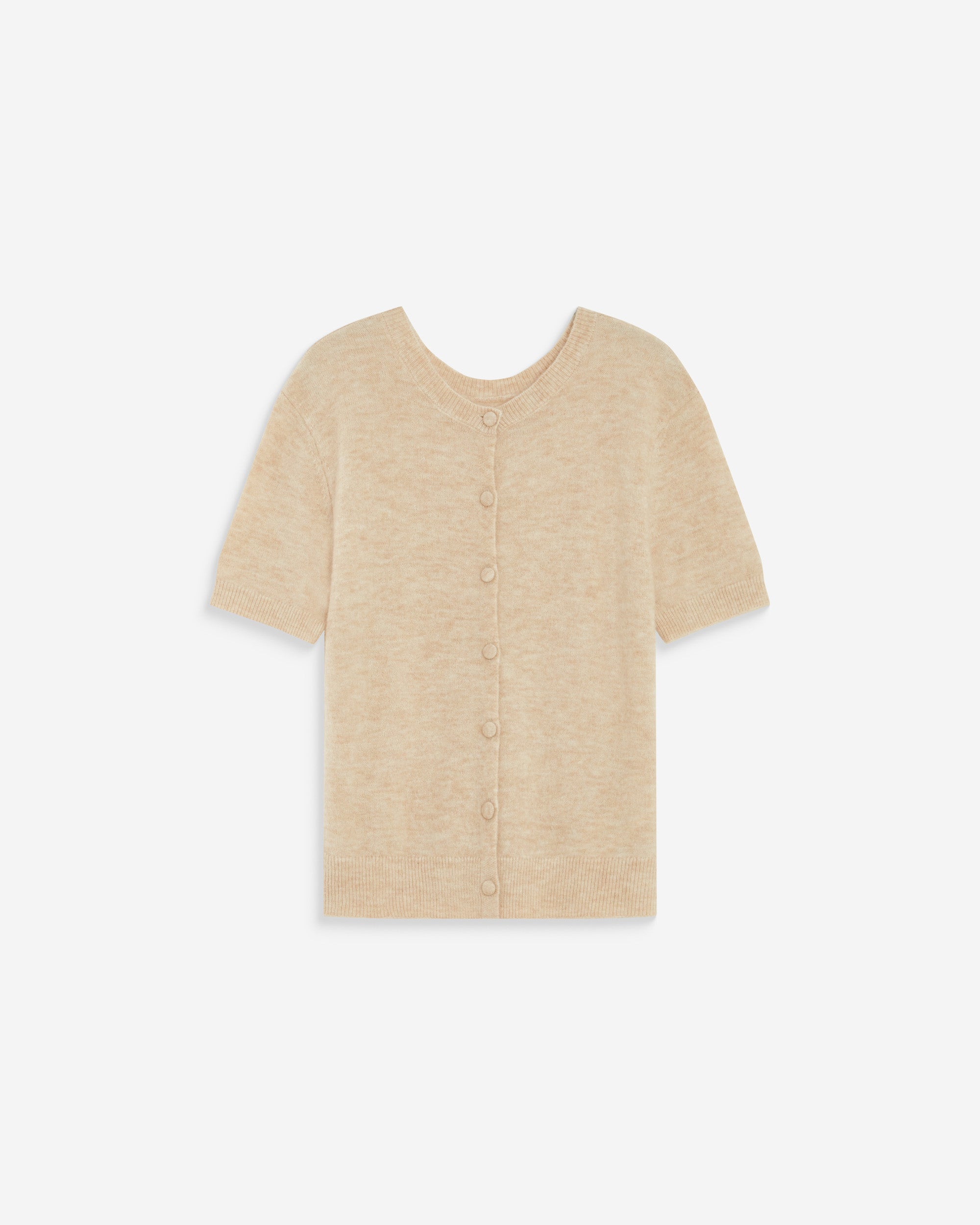 Cardigan manches courtes col rond beige Akarios