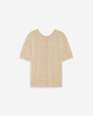 Cardigan manches courtes col rond beige Akarios
