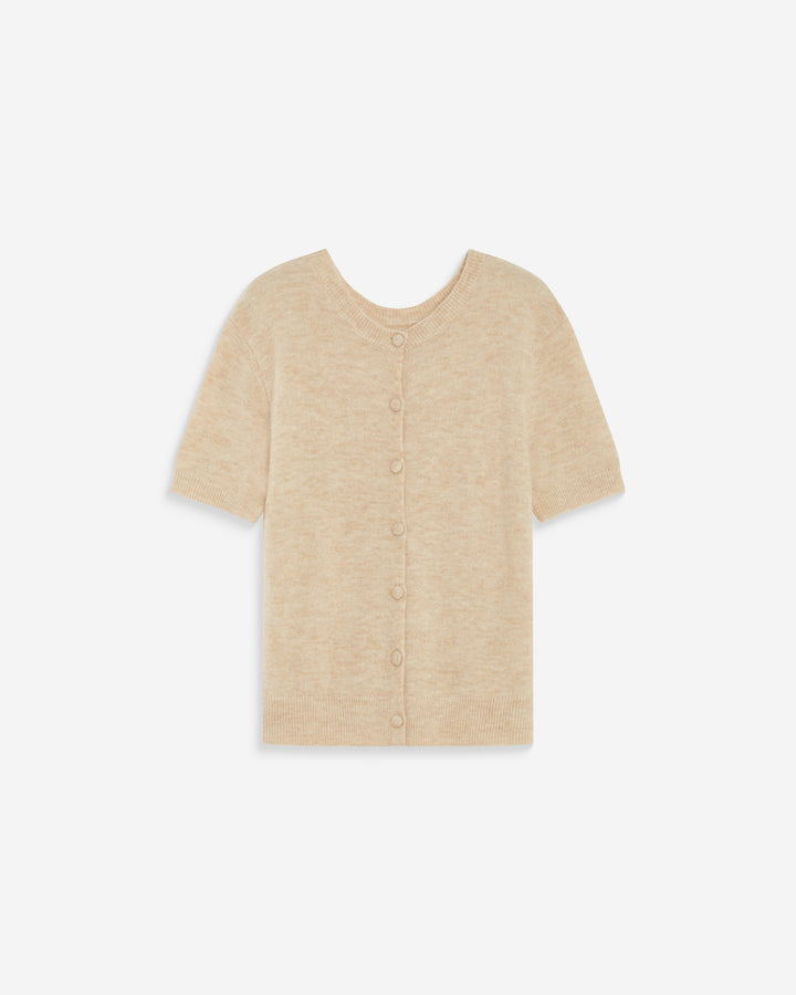 Cardigan manches courtes col rond beige Akarios