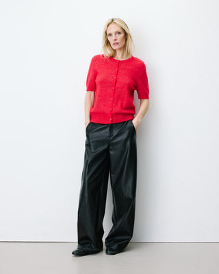 Cardigan manches courtes col rond rouge Akarios