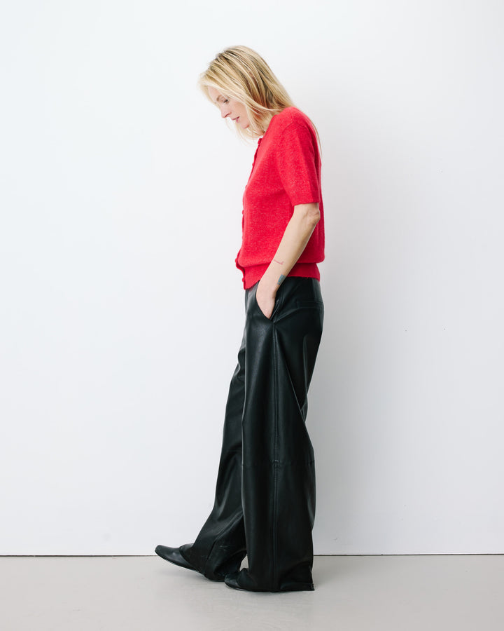 Cardigan manches courtes col rond rouge Akarios