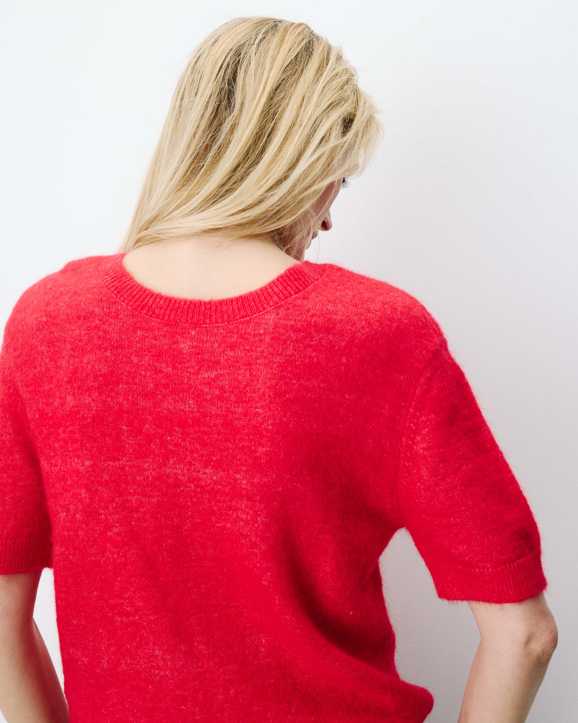 Cardigan manches courtes col rond rouge Akarios