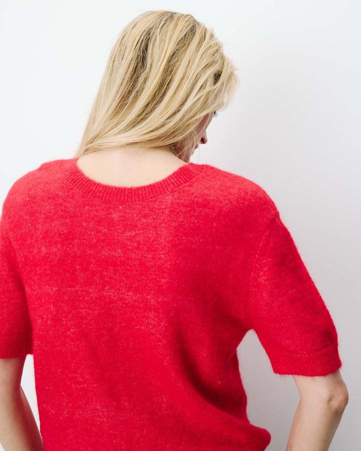 Cardigan manches courtes col rond rouge Akarios