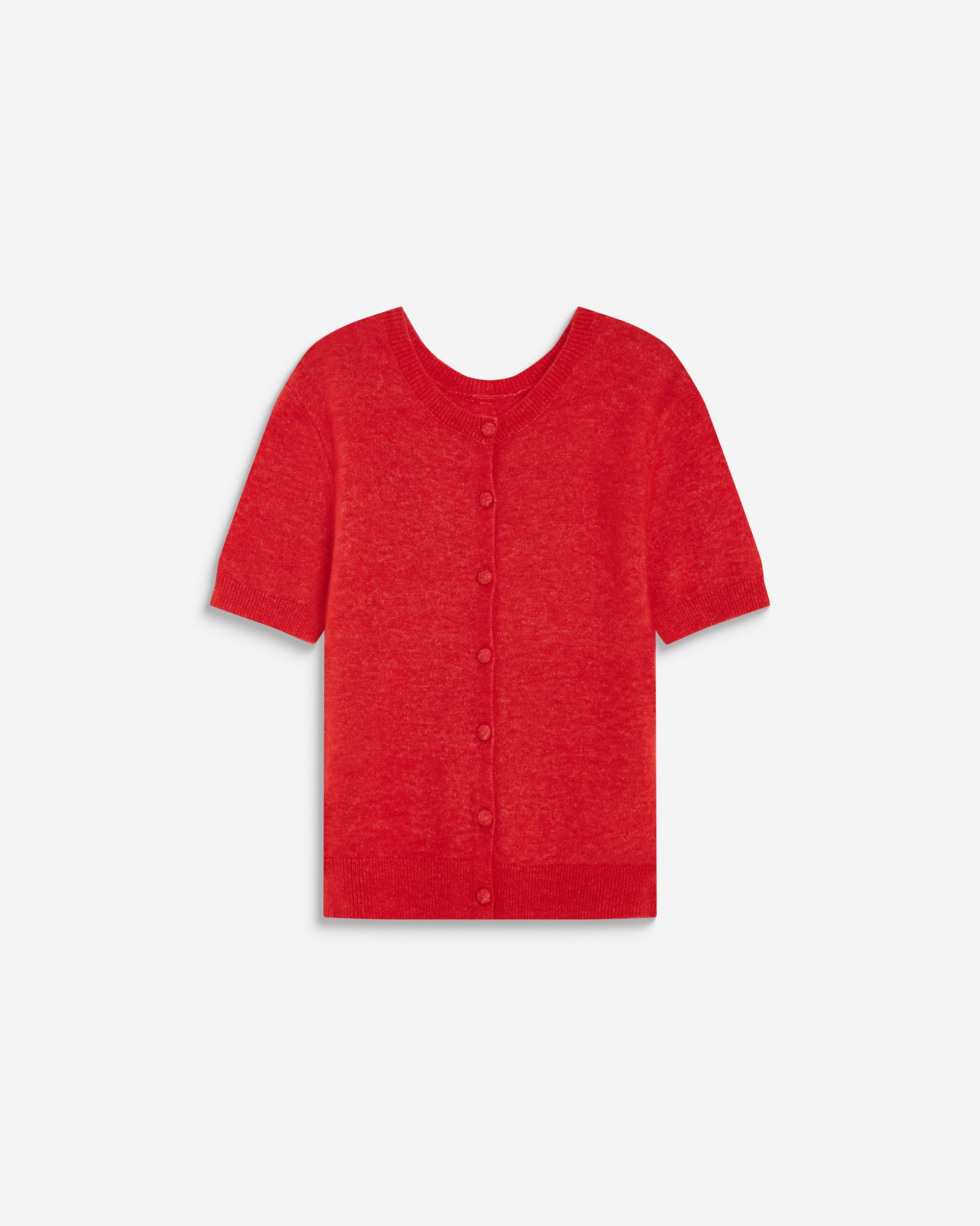 Cardigan manches courtes col rond rouge Akarios