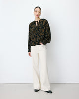 Blouse col V à imprimé géométrique kaki Ambrine