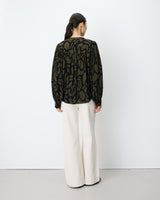 Blouse col V à imprimé géométrique kaki Ambrine