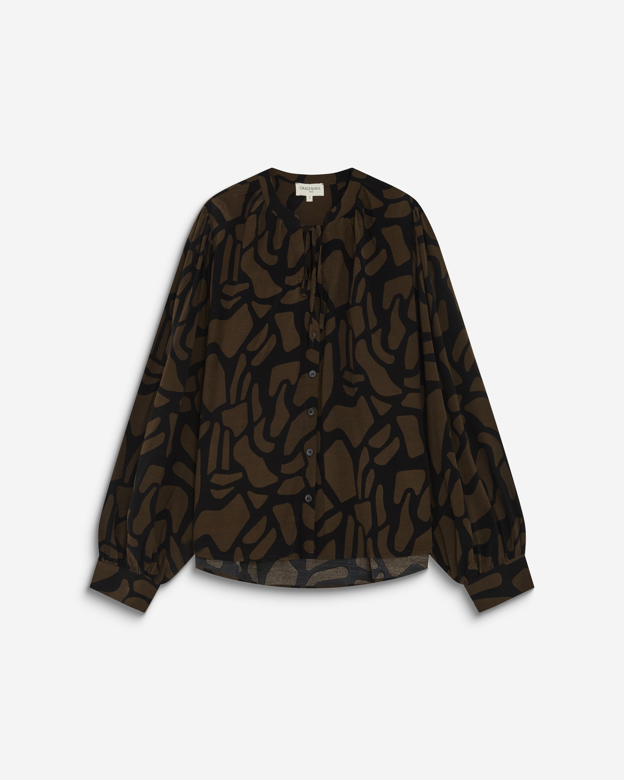 Blouse col V à imprimé géométrique kaki Ambrine