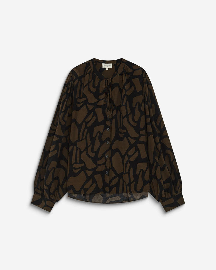 Blouse col V à imprimé géométrique kaki Ambrine