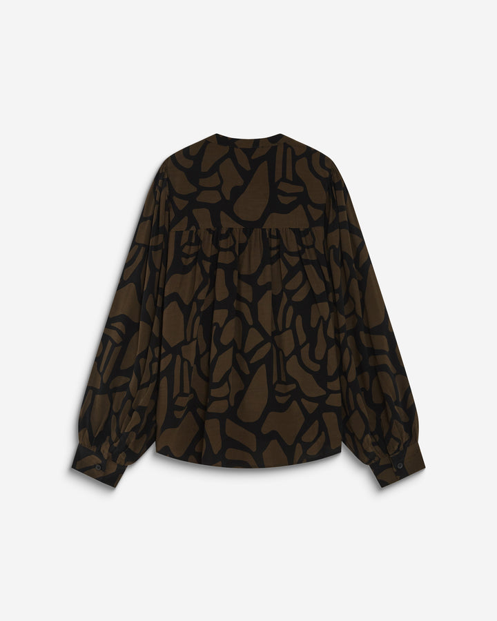 Blouse col V à imprimé géométrique kaki Ambrine