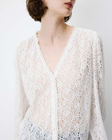 Blouse en dentelle col V manches longues ivoire Aurora