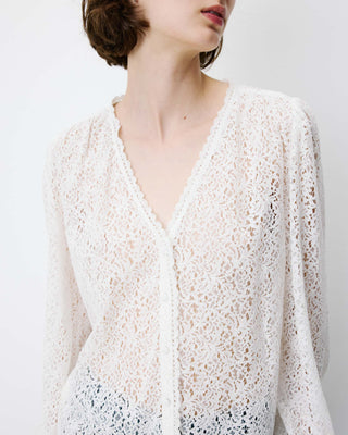 Blouse en dentelle col V manches longues ivoire Aurora