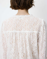 Blouse en dentelle col V manches longues ivoire Aurora