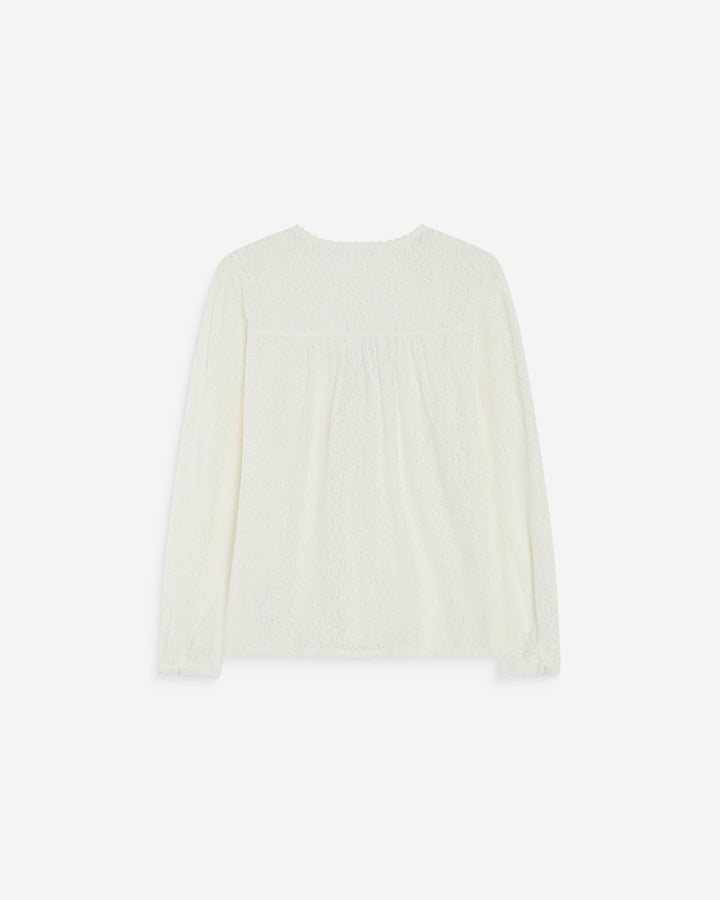 Blouse en dentelle col V manches longues ivoire Aurora