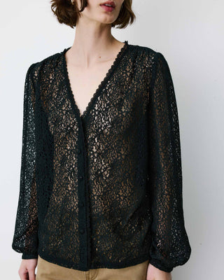 Blouse en dentelle col V manches longues noir Aurora