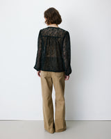 Blouse en dentelle col V manches longues noir Aurora