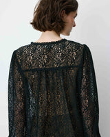 Blouse en dentelle col V manches longues noir Aurora