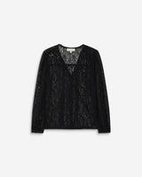 Blouse en dentelle col V manches longues noir Aurora
