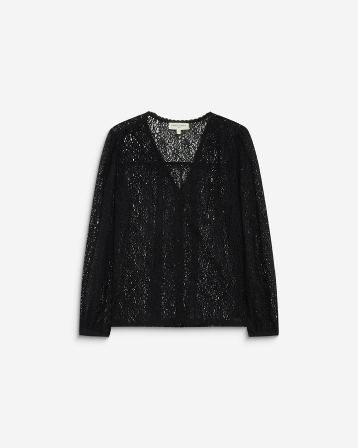 Blouse en dentelle col V manches longues noir Aurora