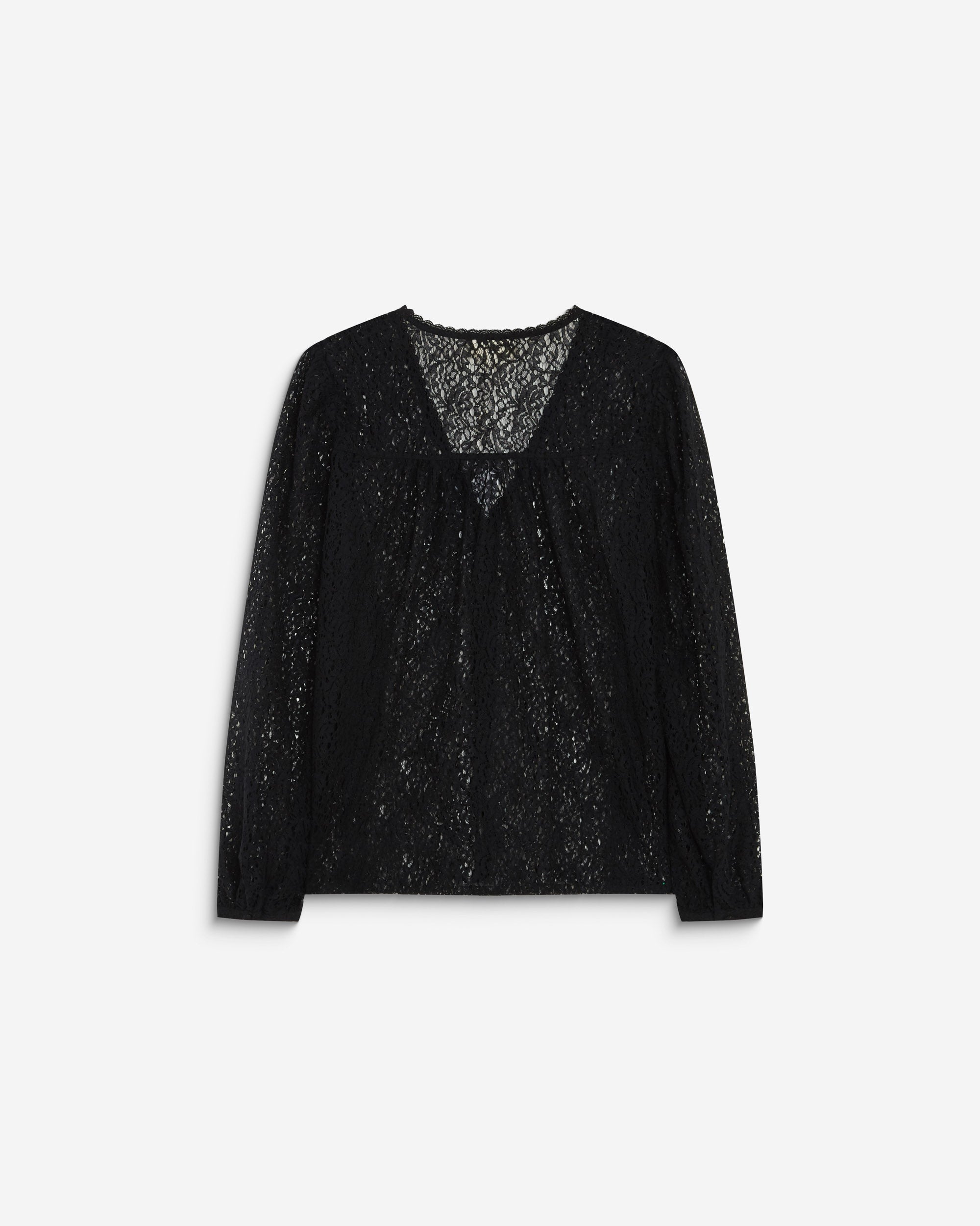 Blouse en dentelle col V manches longues noir Aurora