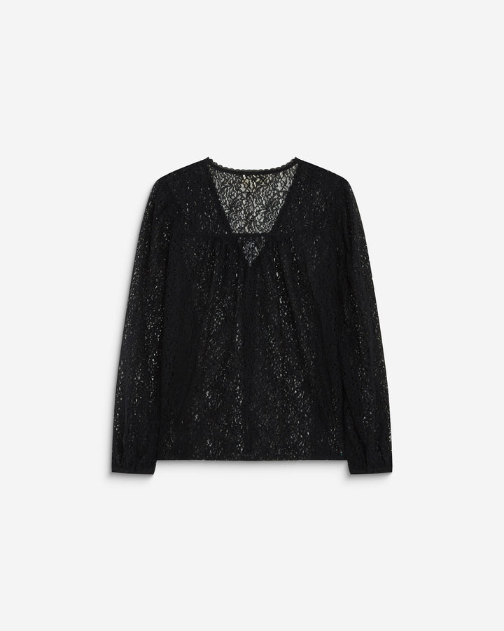 Blouse en dentelle col V manches longues noir Aurora